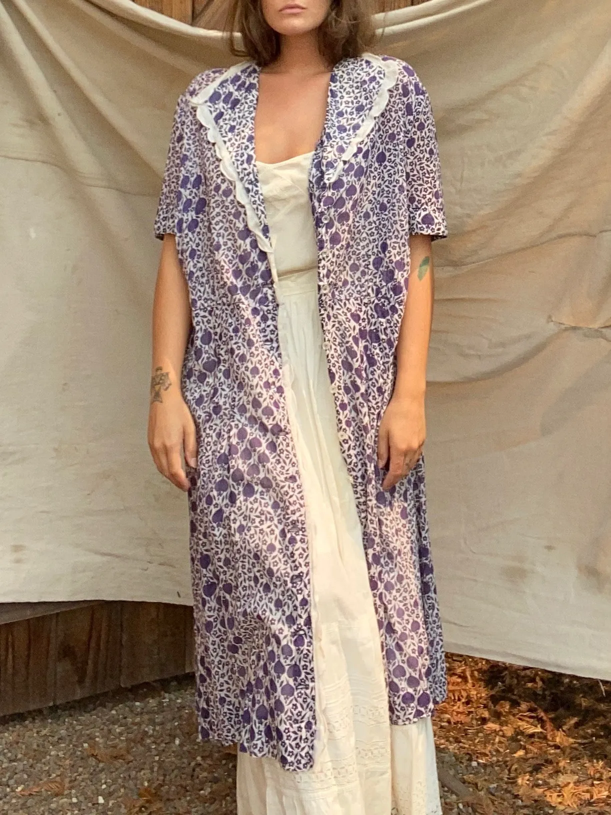 1930s/40s Figural Floral Novelty Print Midi Dress
