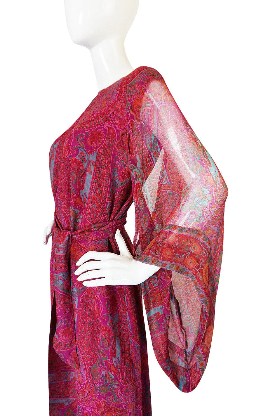 1970s Fine Pink Silk Chiffon Treacy Lowe Caftan Dress
