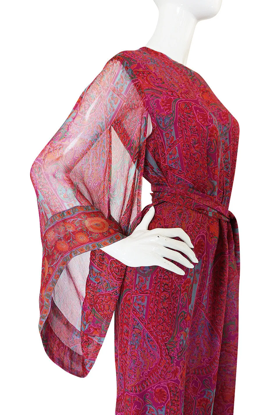 1970s Fine Pink Silk Chiffon Treacy Lowe Caftan Dress