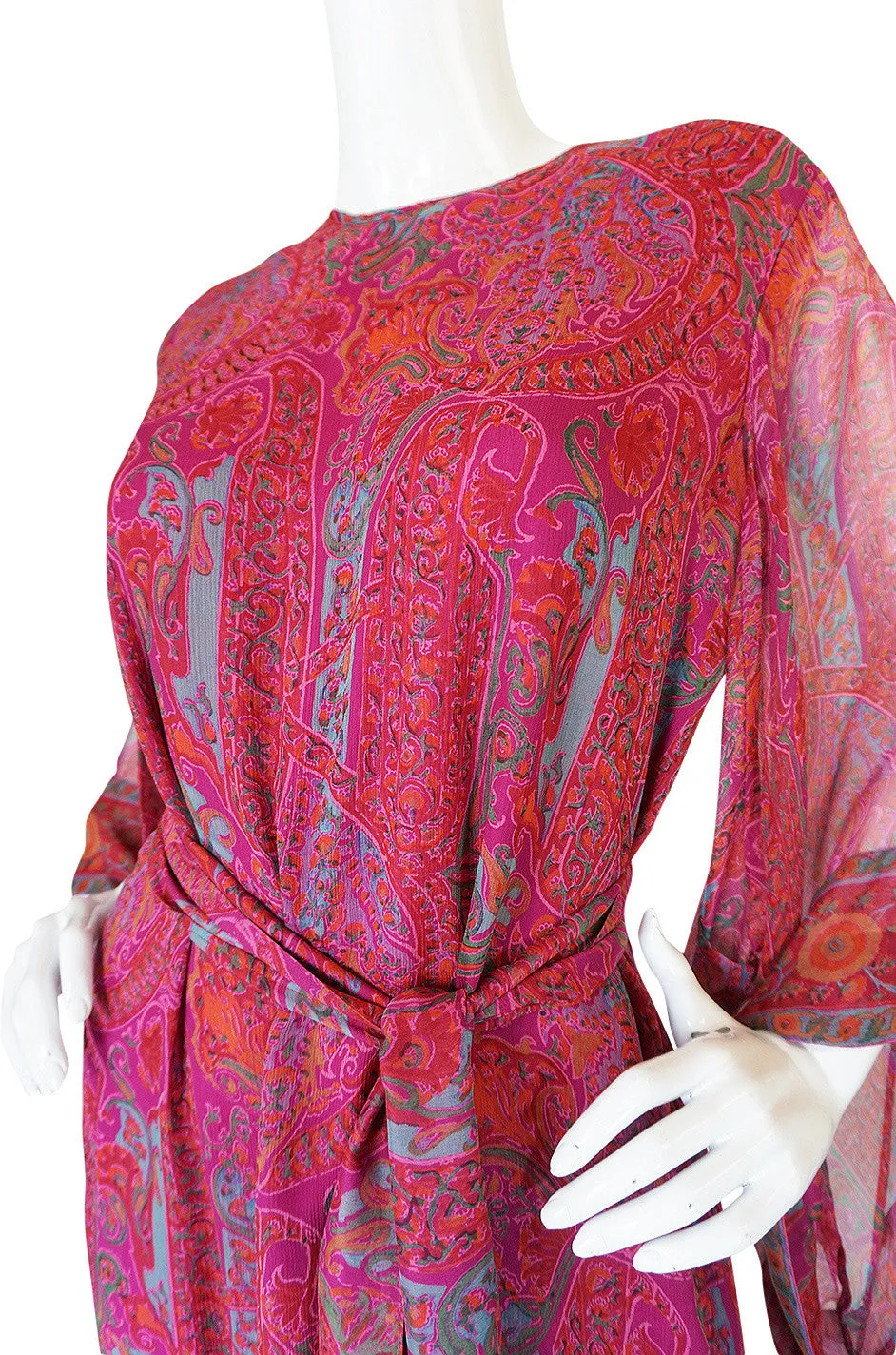 1970s Fine Pink Silk Chiffon Treacy Lowe Caftan Dress