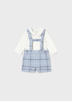 2Pc Plaid Overall Shorts Set
