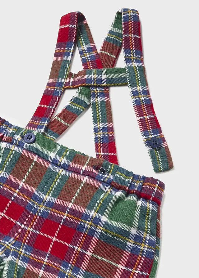 2Pc Plaid Overall Shorts Set