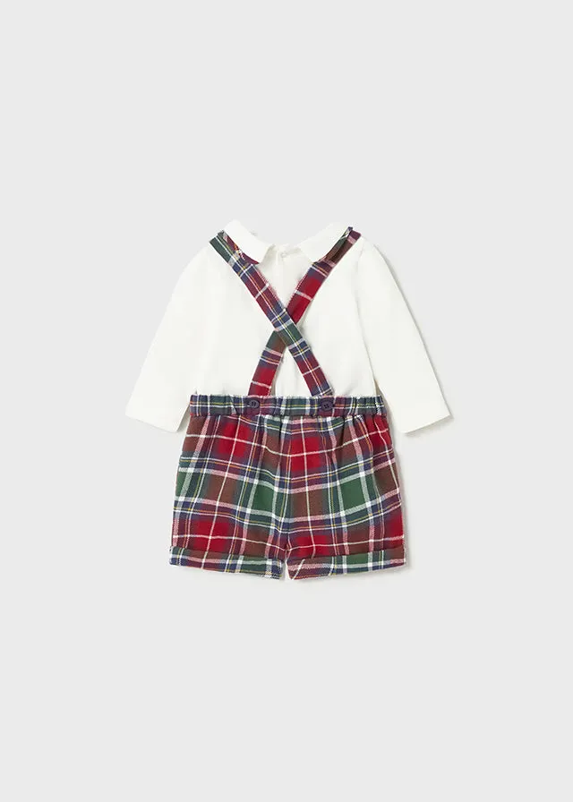 2Pc Plaid Overall Shorts Set