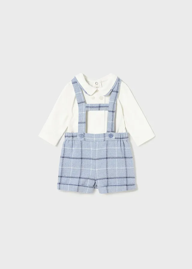 2Pc Plaid Overall Shorts Set