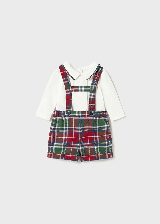 2Pc Plaid Overall Shorts Set