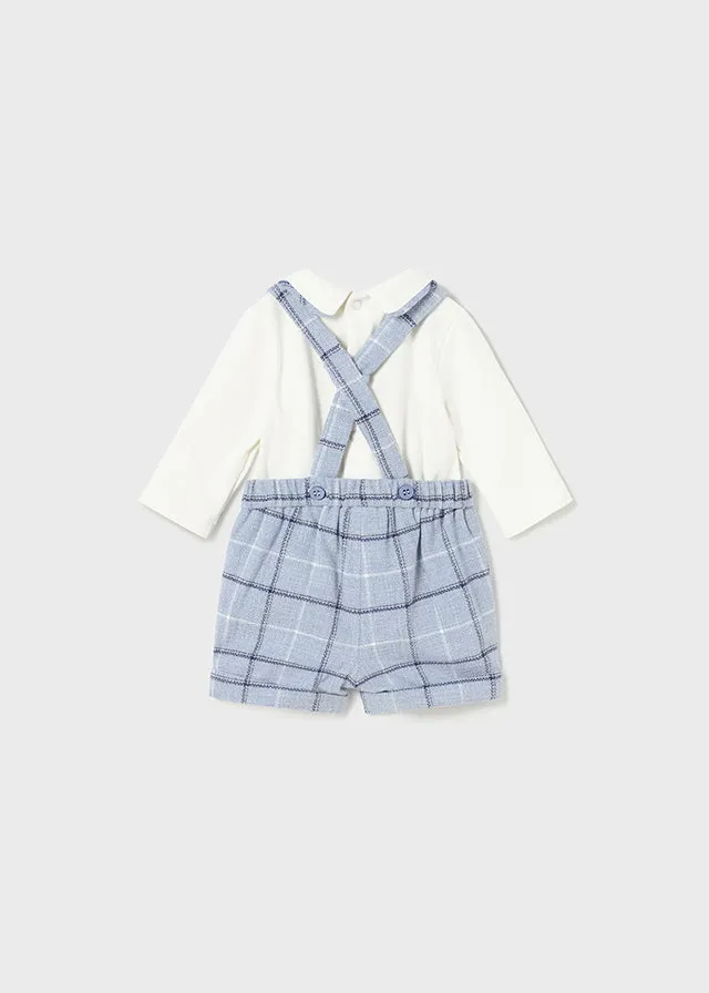 2Pc Plaid Overall Shorts Set