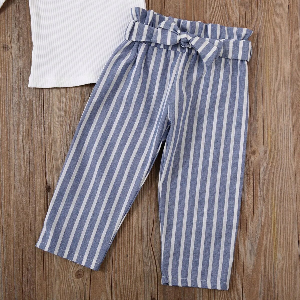 2pc Toddlers One Shoulder Blouse and Striped Pants