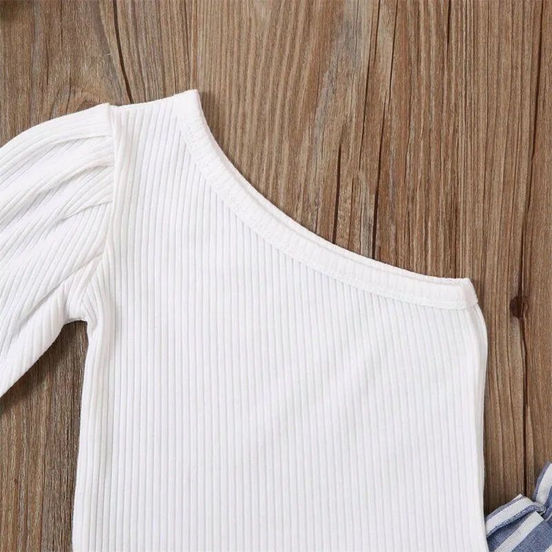 2pc Toddlers One Shoulder Blouse and Striped Pants