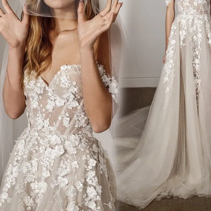 3D flower lace trailing tube top wedding dress