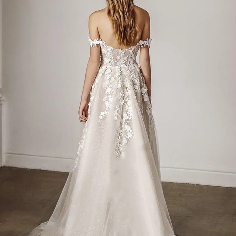 3D flower lace trailing tube top wedding dress