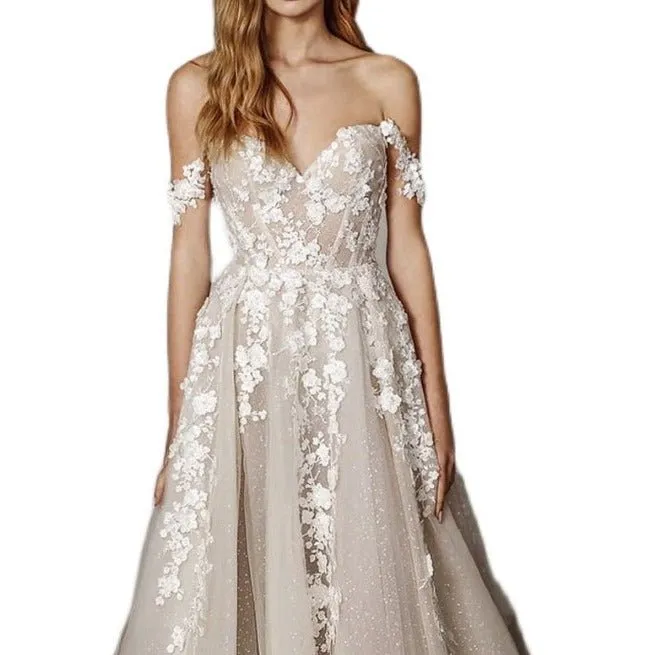 3D flower lace trailing tube top wedding dress