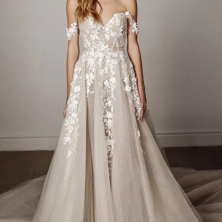 3D flower lace trailing tube top wedding dress