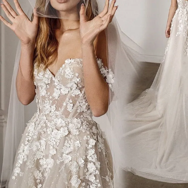 3D flower lace trailing tube top wedding dress