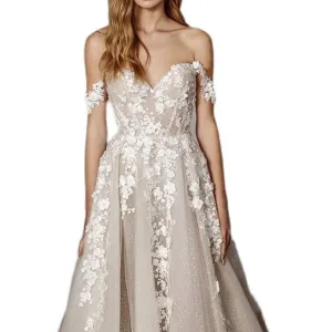3D flower lace trailing tube top wedding dress