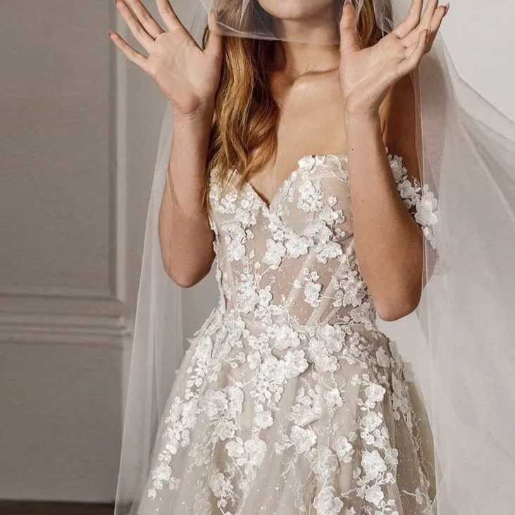3D flower lace trailing tube top wedding dress