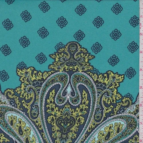 6 YD PC-Dark Turquoise Paisley Crepe Georgette Fabric