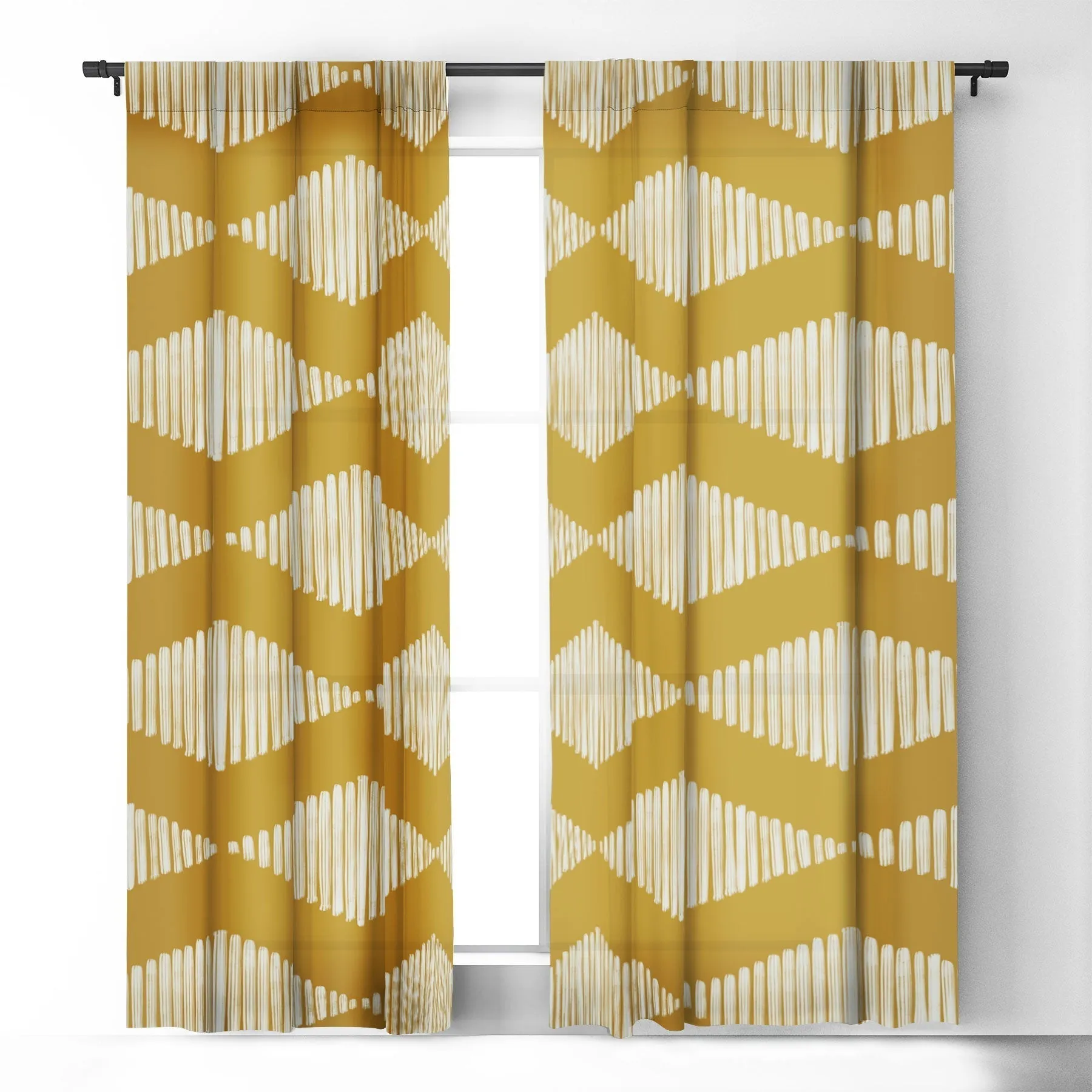 ACOUSTIC WAVE MUSTARD WINDOW CURTAINS