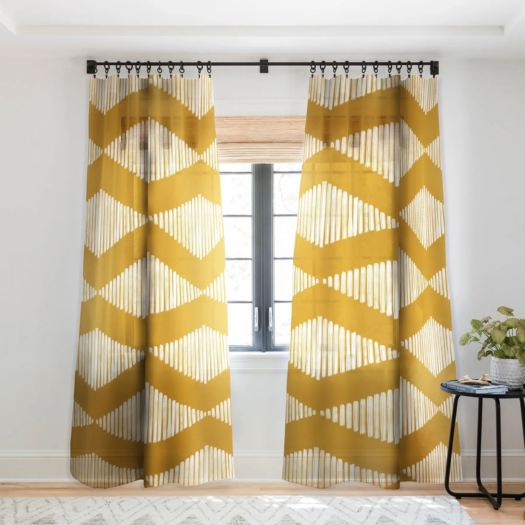 ACOUSTIC WAVE MUSTARD WINDOW CURTAINS