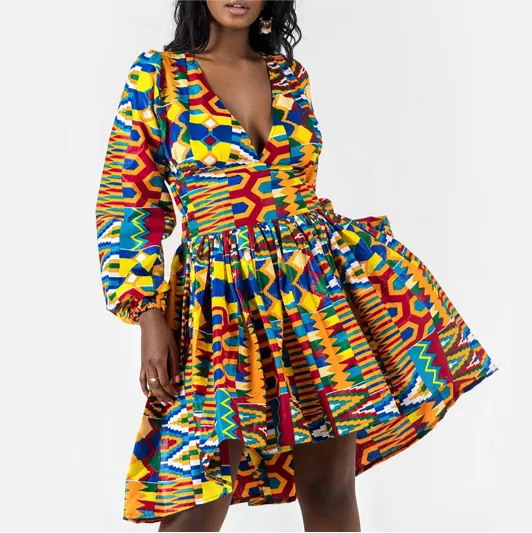 African PRINT LONG SLEEVE LANTERN STYLE Dresses