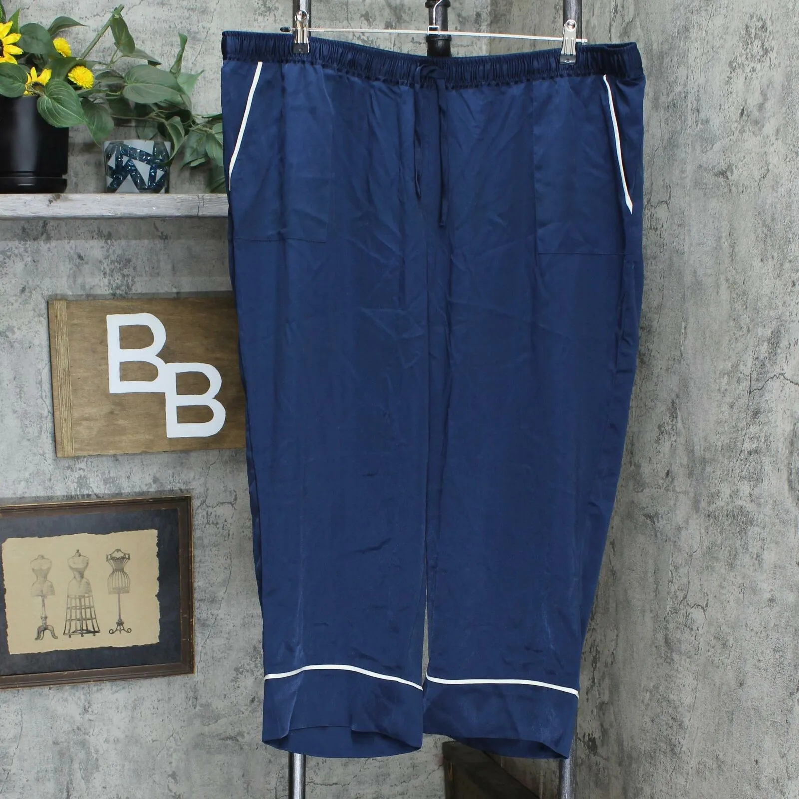 AnyBody Plus Size Piped Satin Pajama Pants