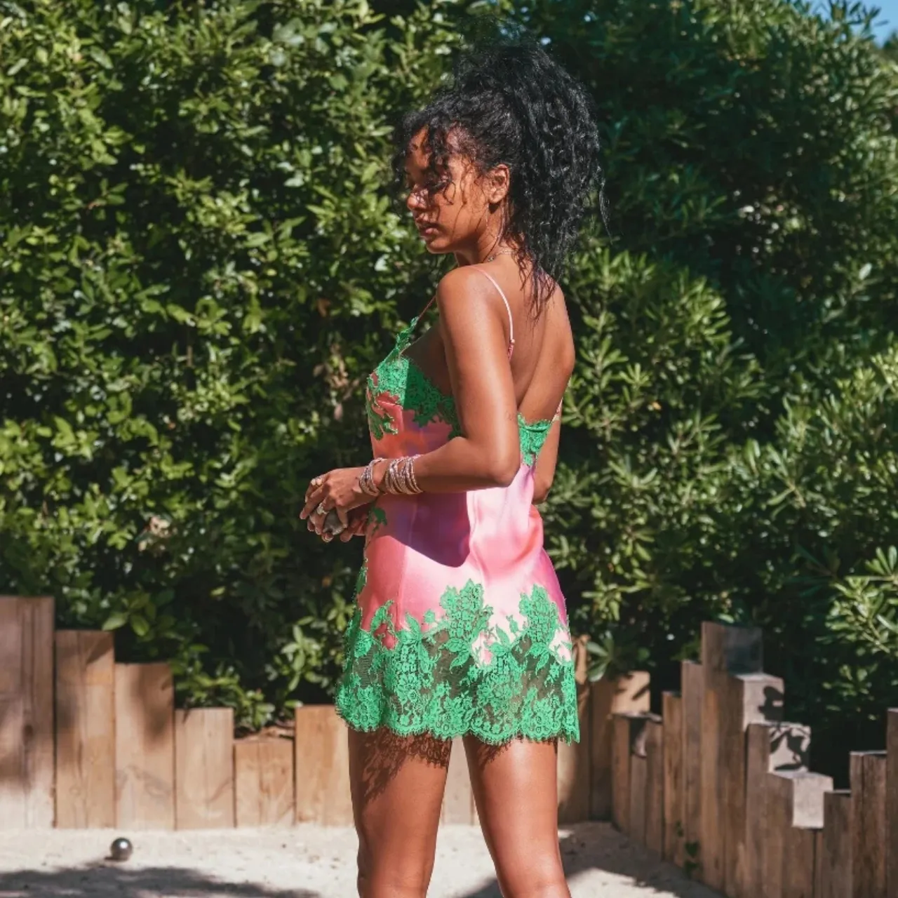 Apolline Silk Chemise in Rose/Menthe