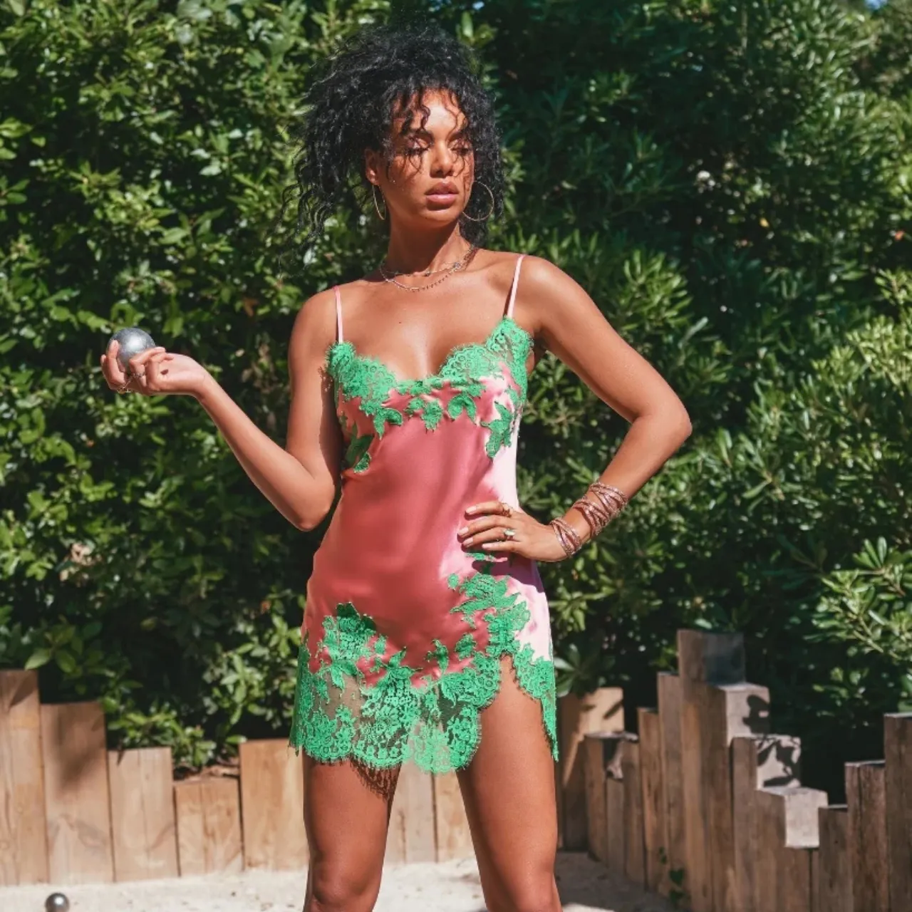 Apolline Silk Chemise in Rose/Menthe