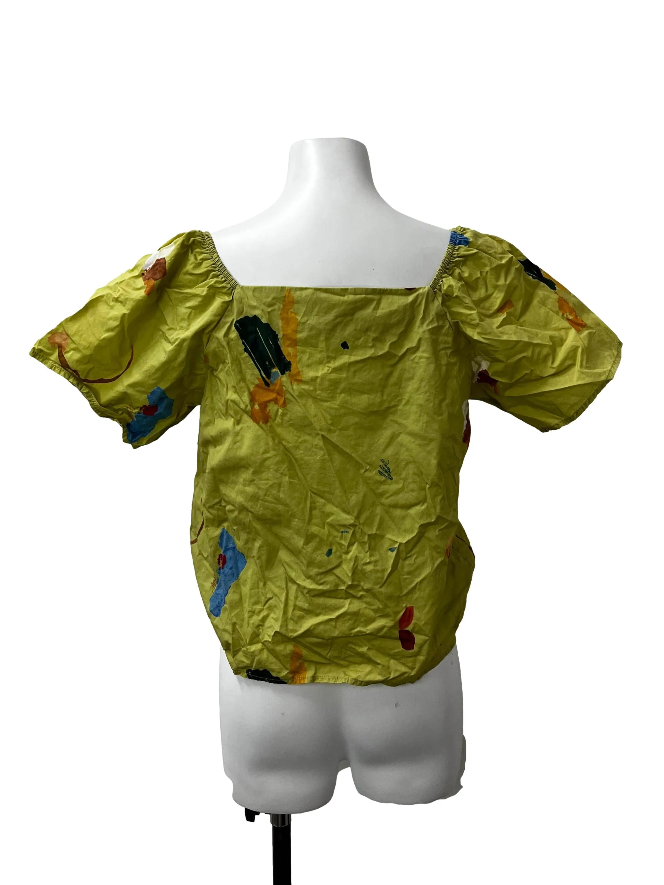Apple Green Printed Square Neck Top