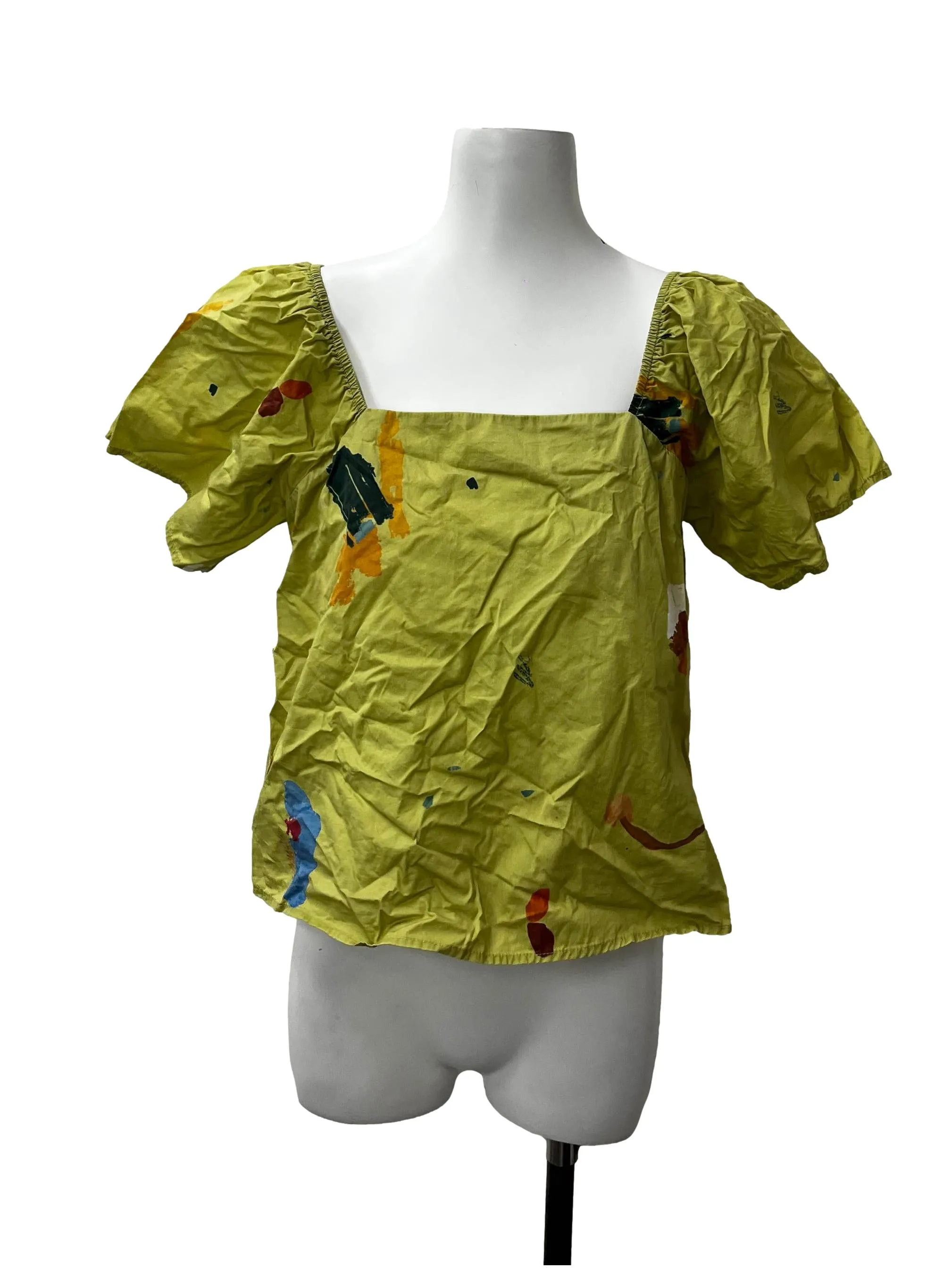 Apple Green Printed Square Neck Top