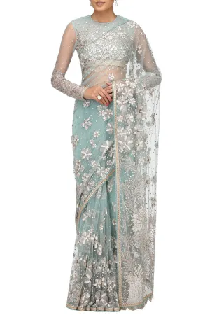 Aqua Hand-Embroidered Saree