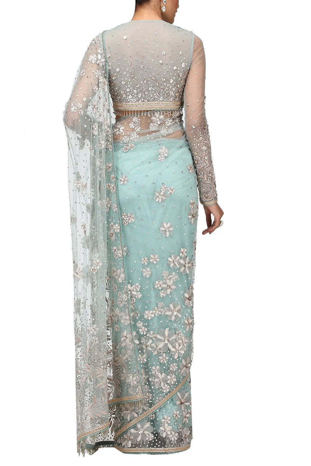 Aqua Hand-Embroidered Saree
