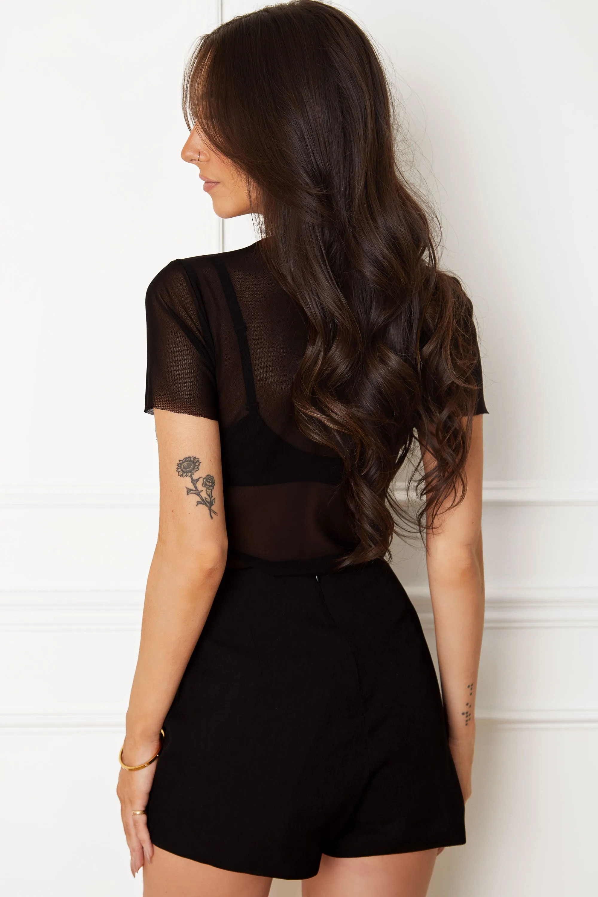 Arabel Black Gem Mesh Top