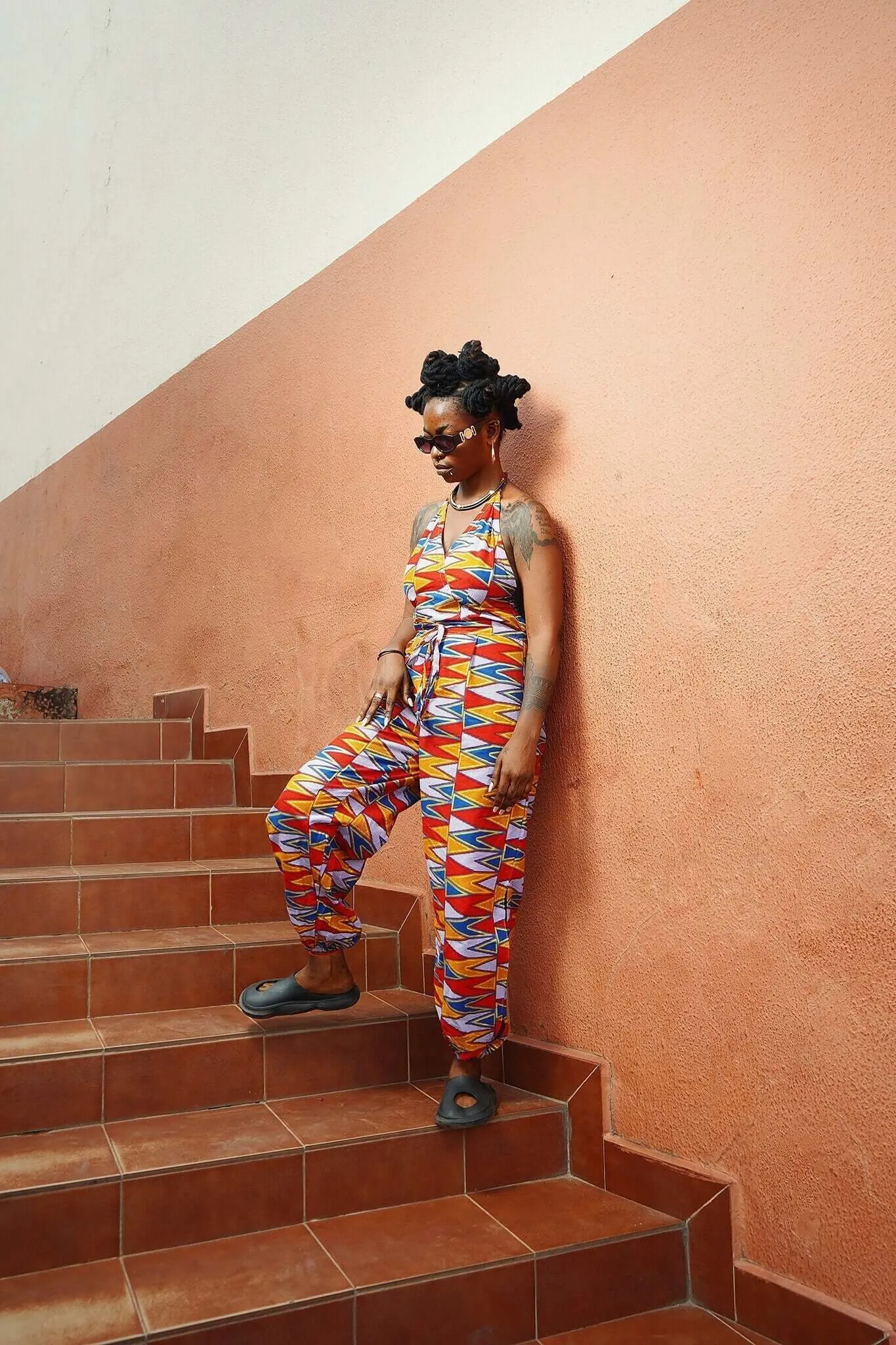 Ashanti Gold African Print Backless Jumpsuit