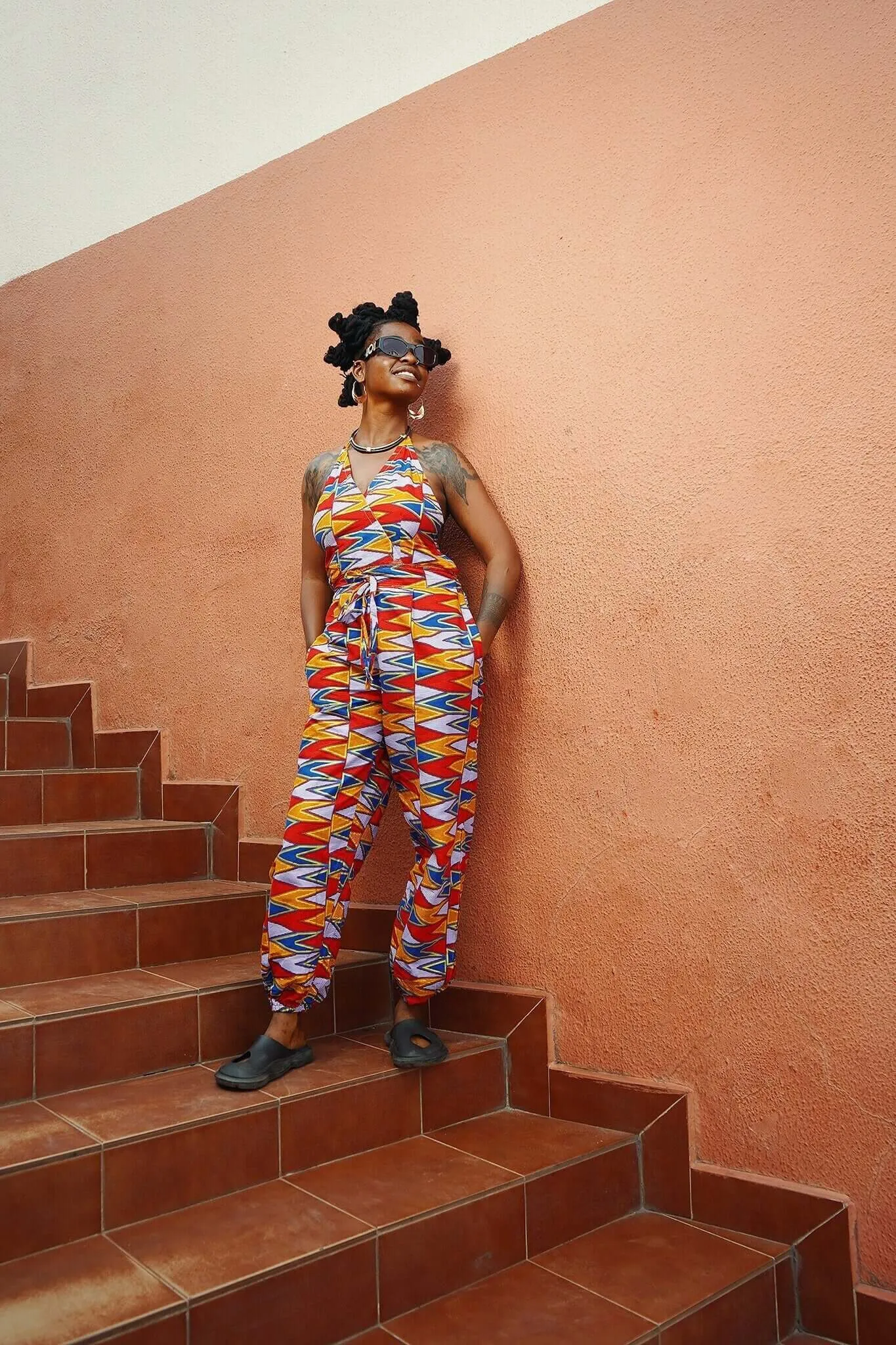 Ashanti Gold African Print Backless Jumpsuit
