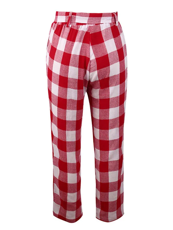 Autumn and Winter Plaid Nine Points Casual Pants Trousers Women's Clothing