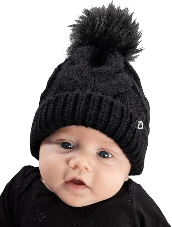 Baby Cable Knit Fleece Lined Pom Beanie by Funky Junque