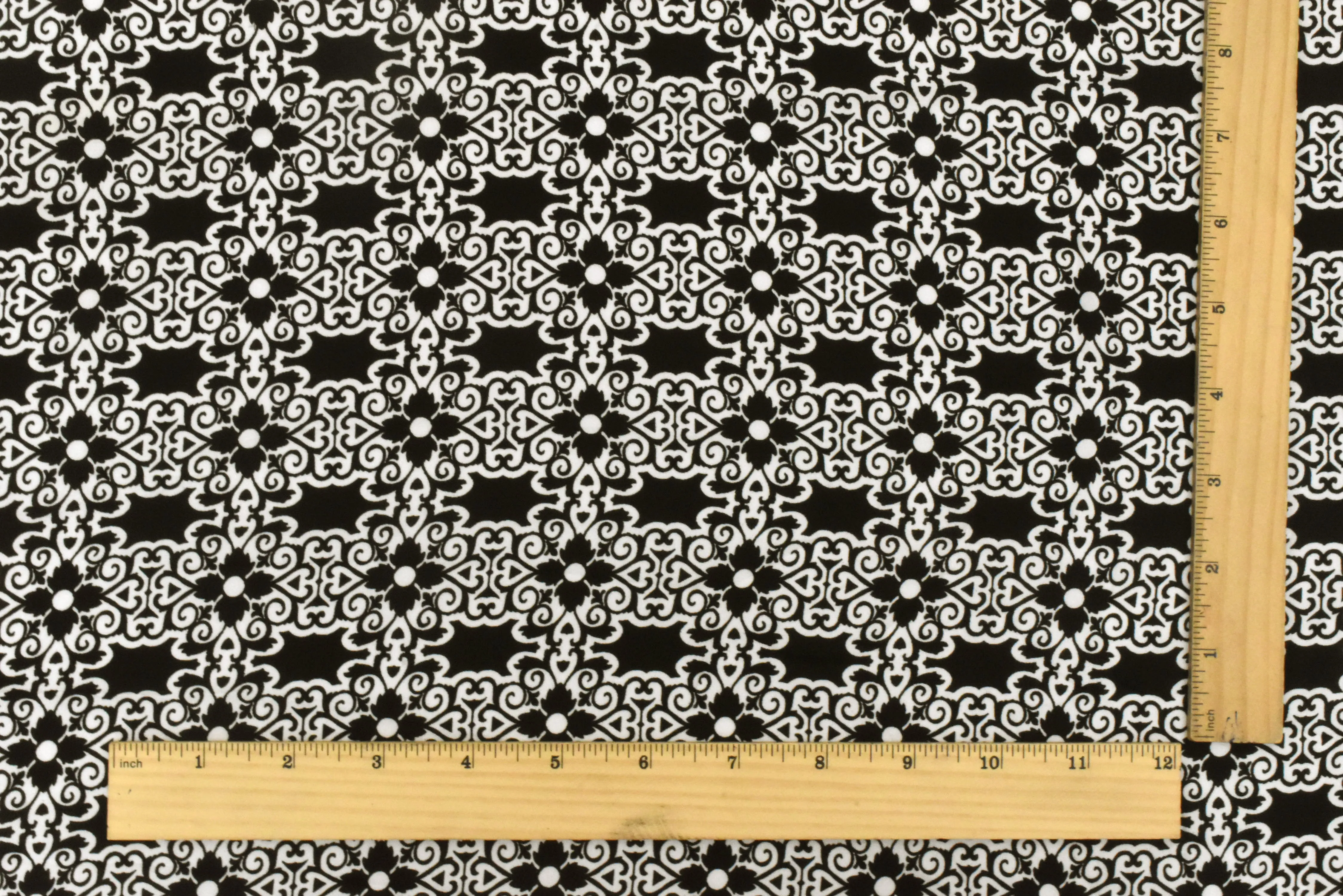 Basic Black-Ivory Floral Baroque Printed Polyester Georgette Woven Fabric