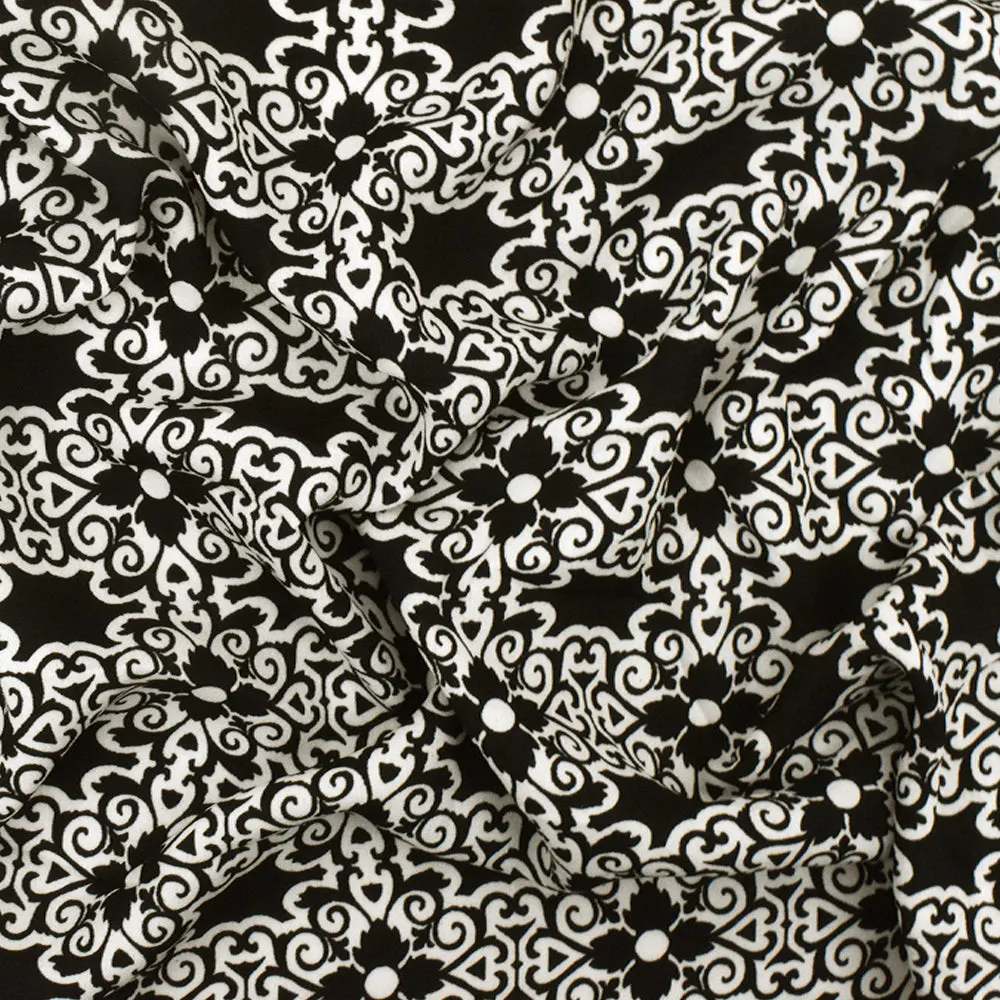 Basic Black-Ivory Floral Baroque Printed Polyester Georgette Woven Fabric