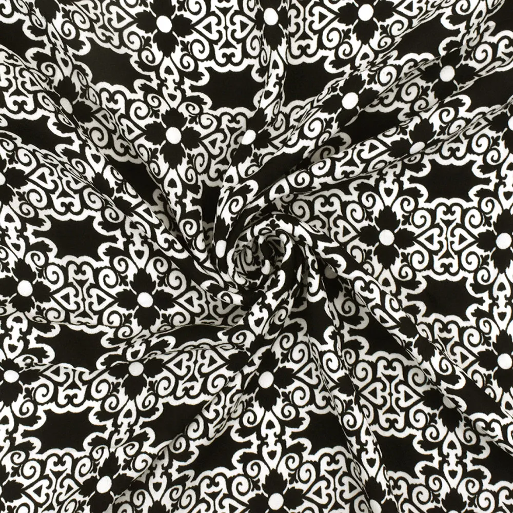 Basic Black-Ivory Floral Baroque Printed Polyester Georgette Woven Fabric