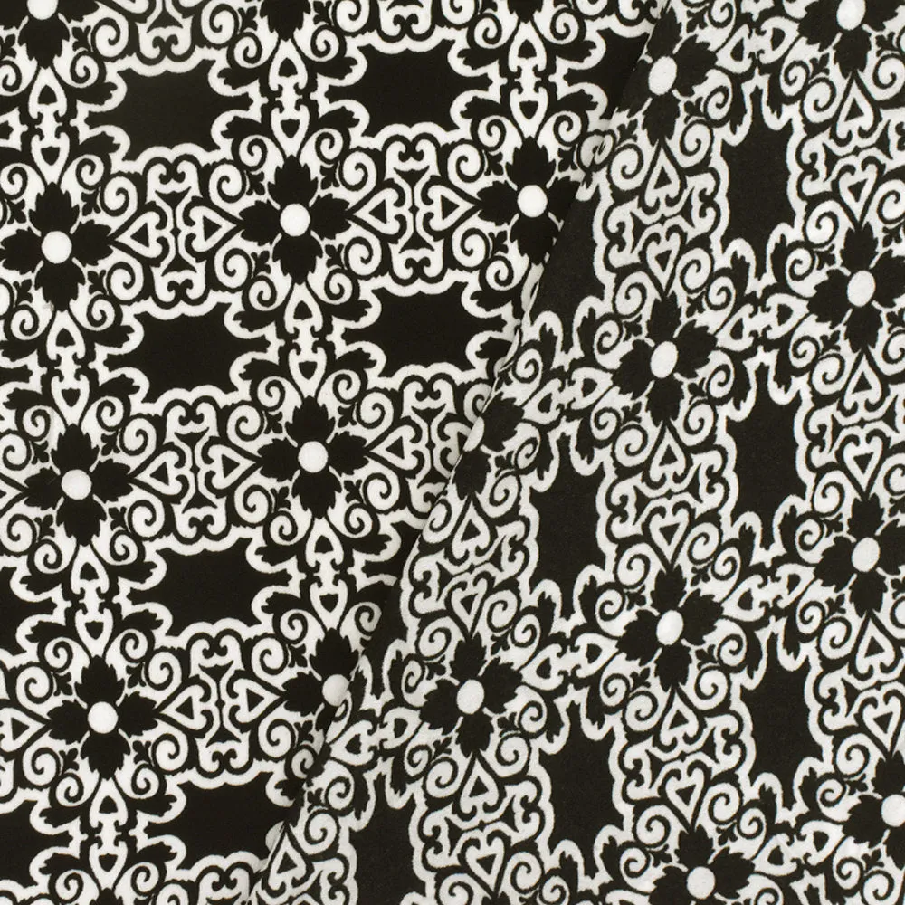Basic Black-Ivory Floral Baroque Printed Polyester Georgette Woven Fabric