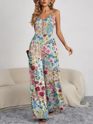 Beautiful Blooms Sleeveless Floral Wide Leg Jumpsuit