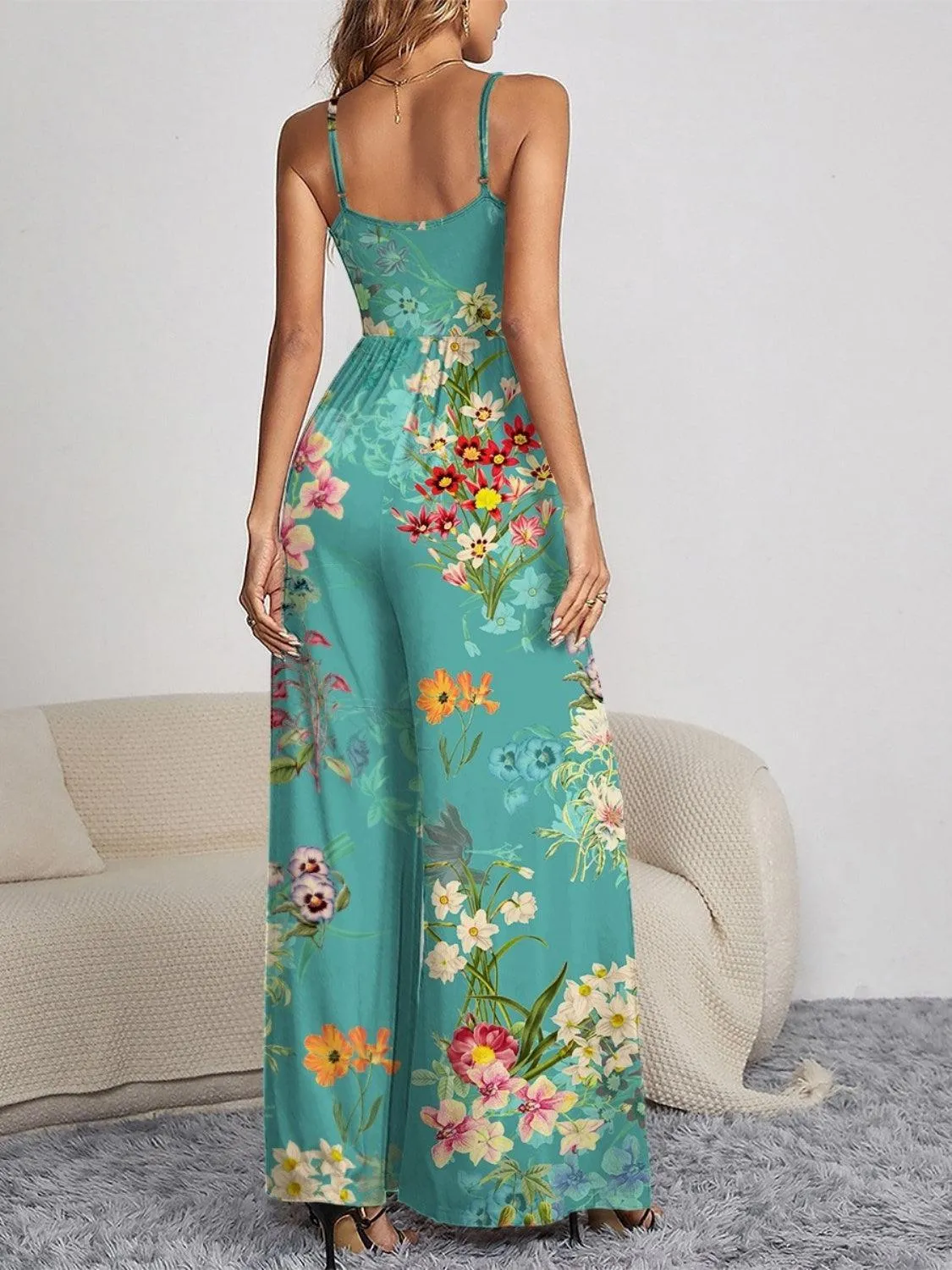 Beautiful Blooms Sleeveless Floral Wide Leg Jumpsuit