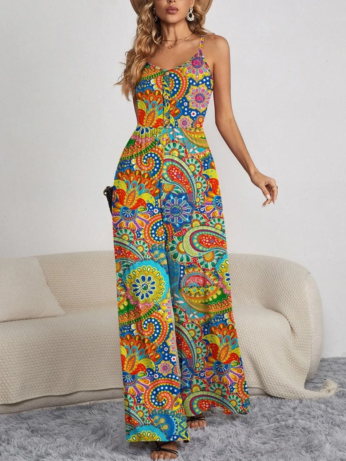Beautiful Blooms Sleeveless Floral Wide Leg Jumpsuit