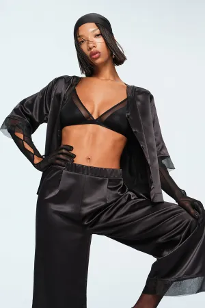 Belle Satin Black Shirt Pants Pajama Set