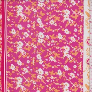 Berry/Gold Floral Stripe Rayon Challis Fabric