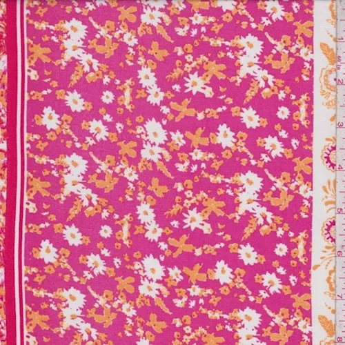 Berry/Gold Floral Stripe Rayon Challis Fabric