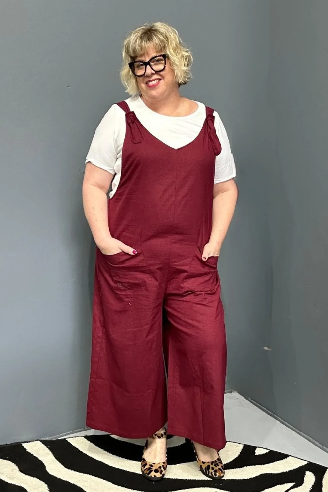 BILLIE' Stretch Linen Overalls - Plum