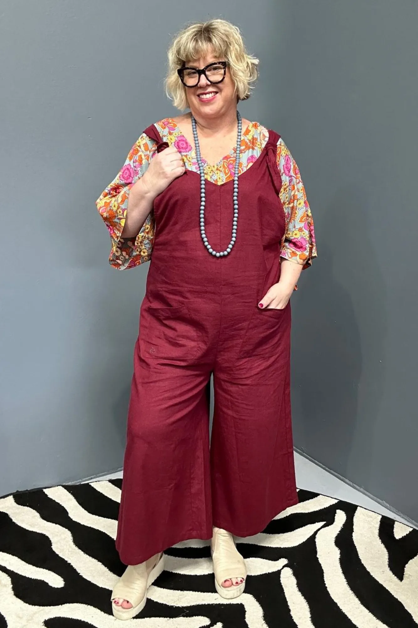 BILLIE' Stretch Linen Overalls - Plum