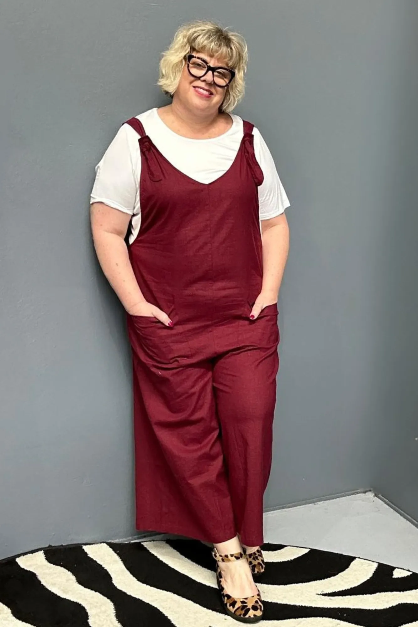 BILLIE' Stretch Linen Overalls - Plum