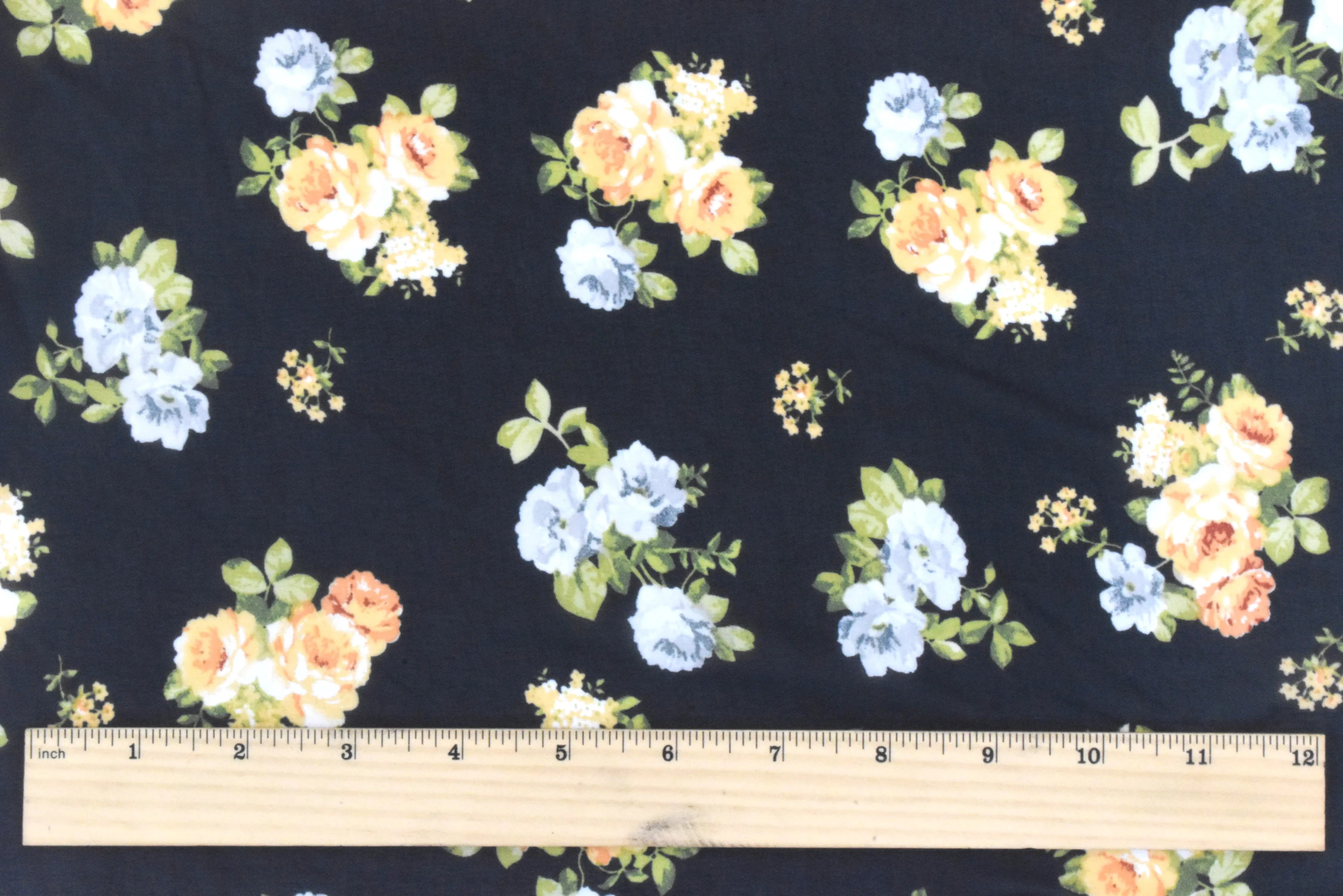 Black-Antique Yellow-Multi Floral Printed Chiffon Fabric