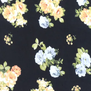 Black-Antique Yellow-Multi Floral Printed Chiffon Fabric